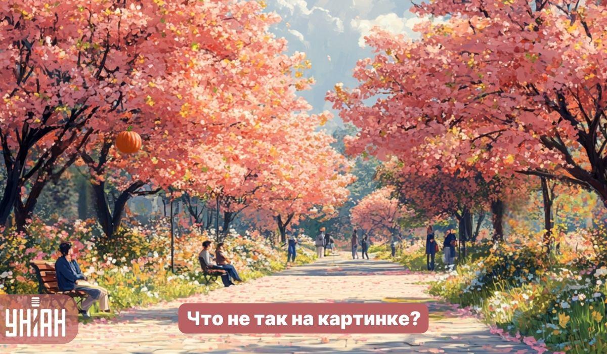 V parku z drevesi sakura v 5 sekundah poišči čudnega hrošča: preprost IQ test